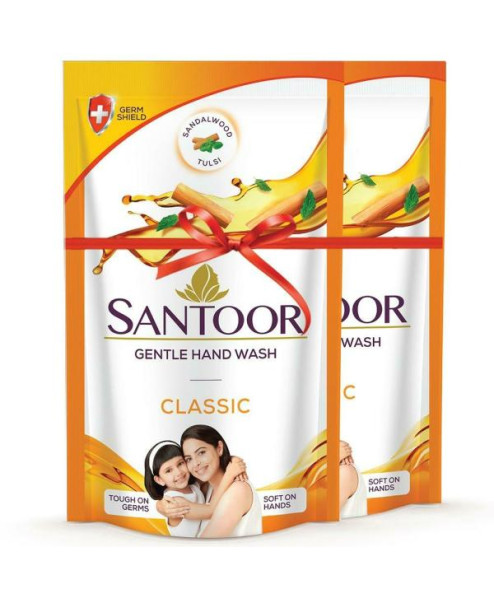 Santoor Classic Sandalwood & Tulsi Gentle Hand Wash 180 ml (Buy 1 Get 1 Free)
